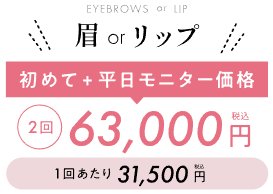 眉orリップ 初めて+平日モニター価格 2回63,000円